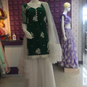 Green and White Kurta